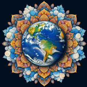 earth surrounded by puffy clouds